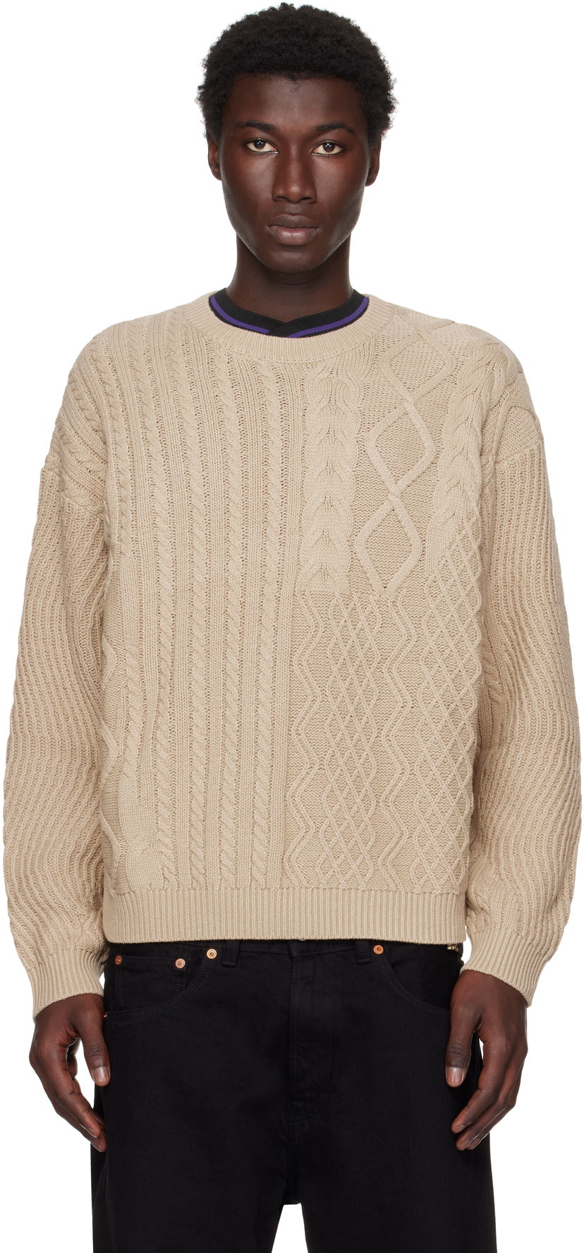 Džemper Dime Dime Mixed Cable Knit Sweater Bež | DIMESU256SAN