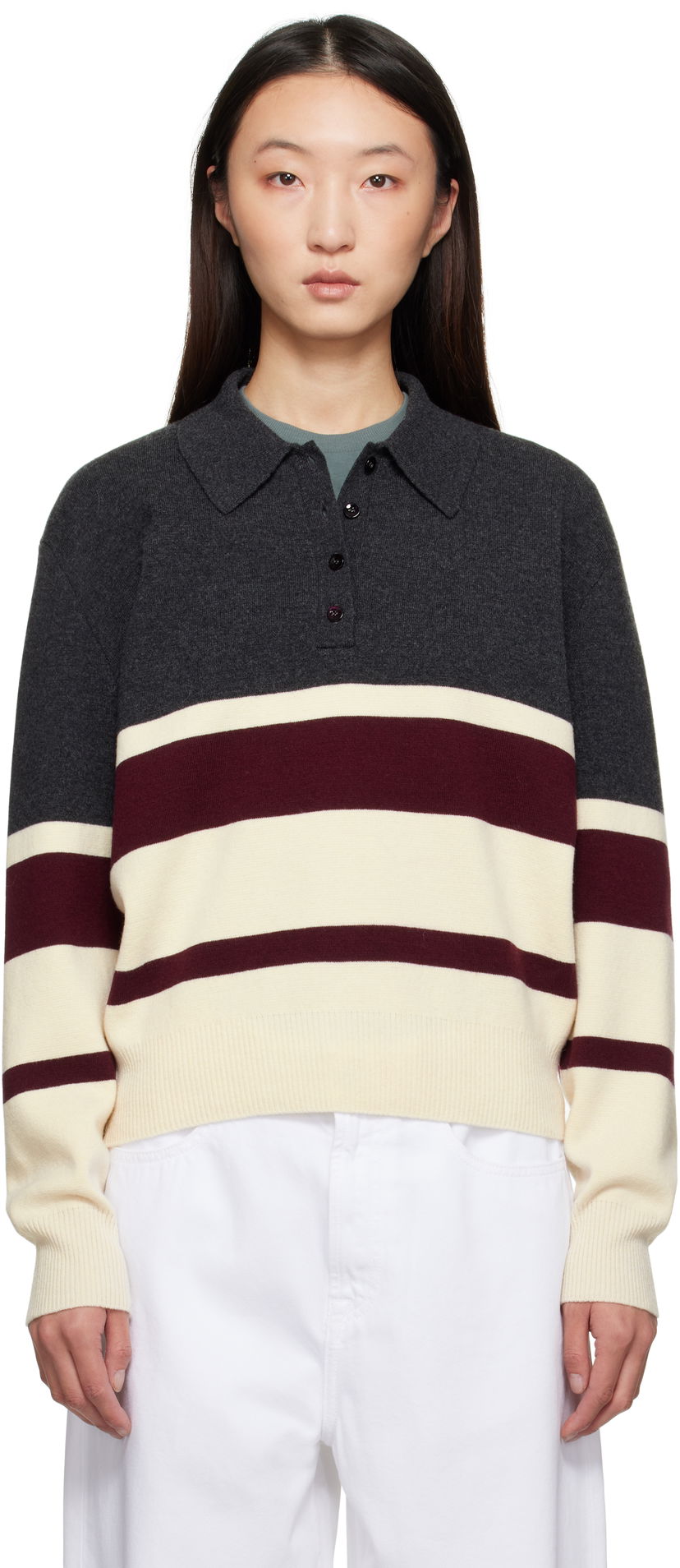 Džemper Róhe Róhe Compact Knitted Striped Polo Siva | 416-23-233