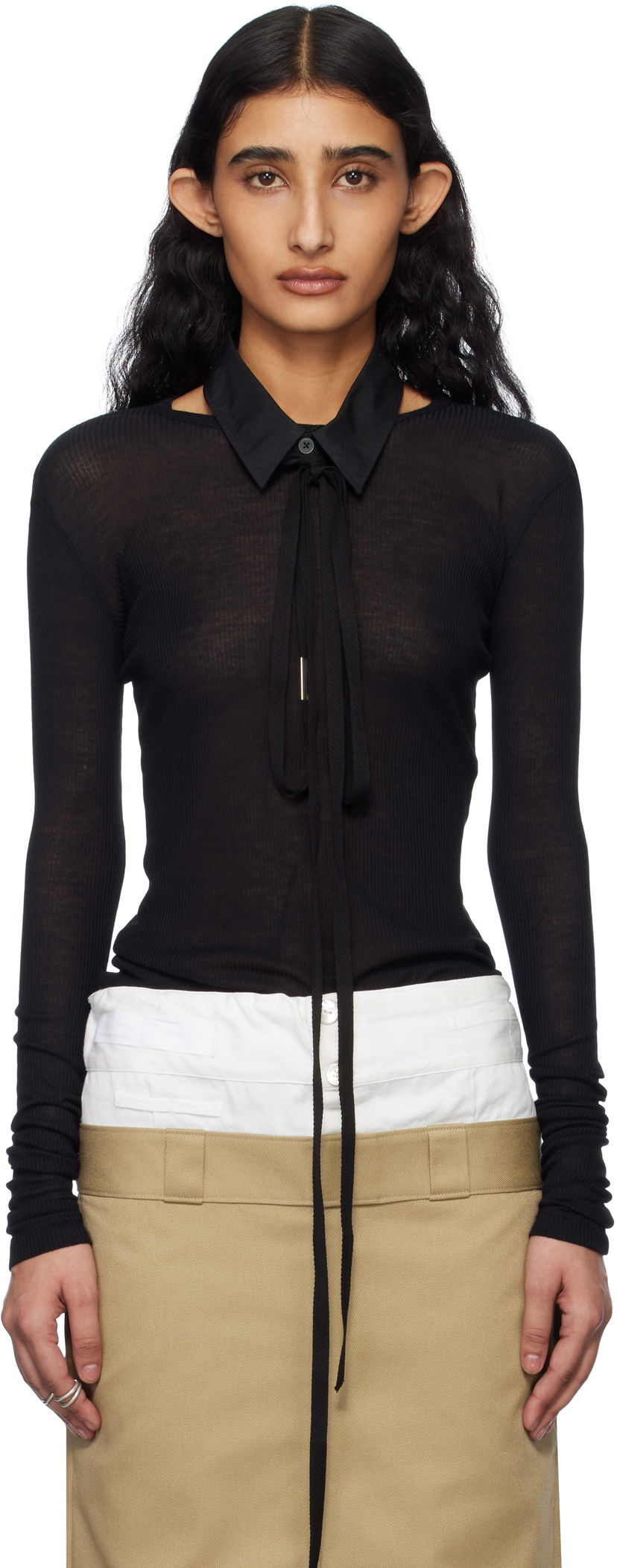 Džemper Ann Demeulemeester Ann Demeulemeester Fiene Long Sleeve T-Shirt Crna | 2510-W-JTS12-FA570-099