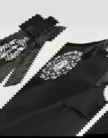 Haljina Dolce & Gabbana Stretch Satin Dress with Jewel Embellishments and Shoulder Bows Crna | F60FOZFURADN0000, 2