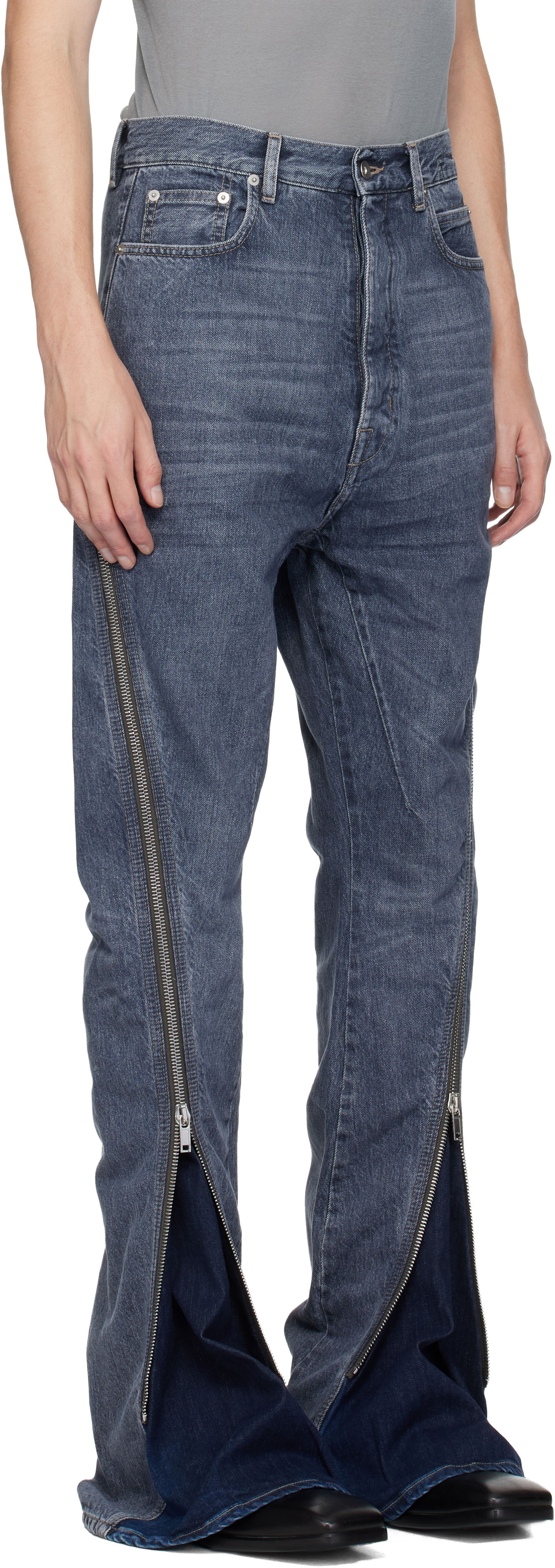 Jeans Rick Owens DRKSHDW Concordians Bolan Banana Zipped Denim Jeans Plava | DU02E7363 DGY, 1