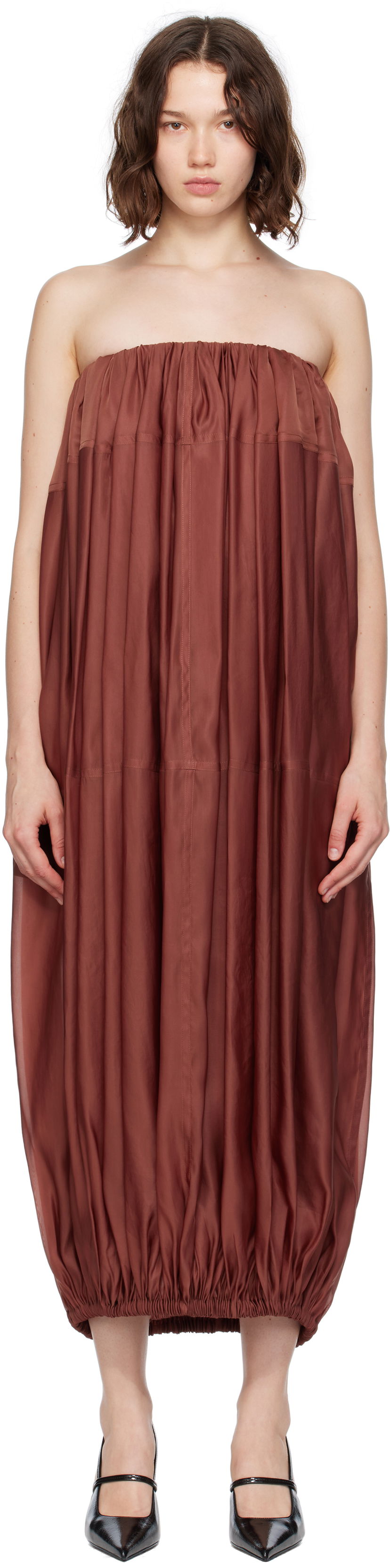 Haljina FERRAGAMO Ferragamo Voluminous Bustier Maxi Dress Smeđa | 782875