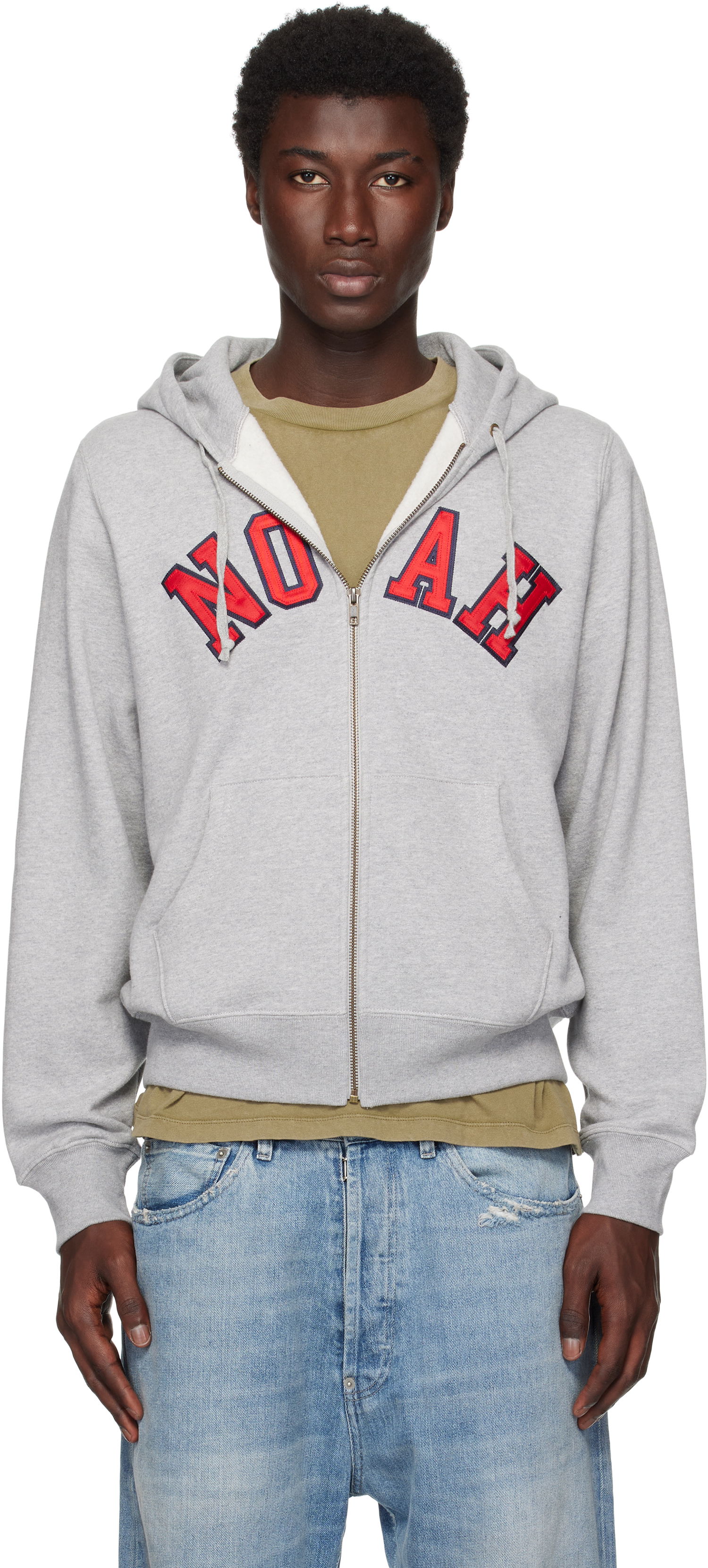 Dukserice Noah Noah Arch Appliqué Zip-Up Hoodie Siva | SS194SS25HGY, 0
