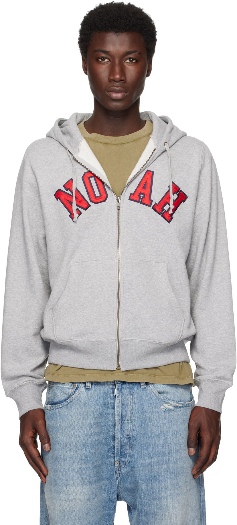 Dukserice Noah Noah Arch Appliqué Zip-Up Hoodie Siva | SS194SS25HGY