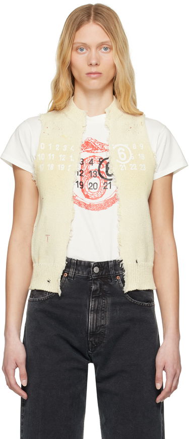 Džemper Maison Margiela MM6 Maison Margiela Open Cut Printed Vest Bež | S62FB0075 M13123, 0