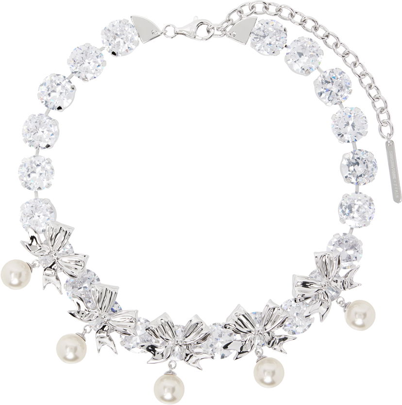 Ogrlica SHUSHU/TONG SHUSHU/TONG YVMIN Edition Pearl Bow Knot Crystal Chain Necklace Metalik | 23340WHT00NN