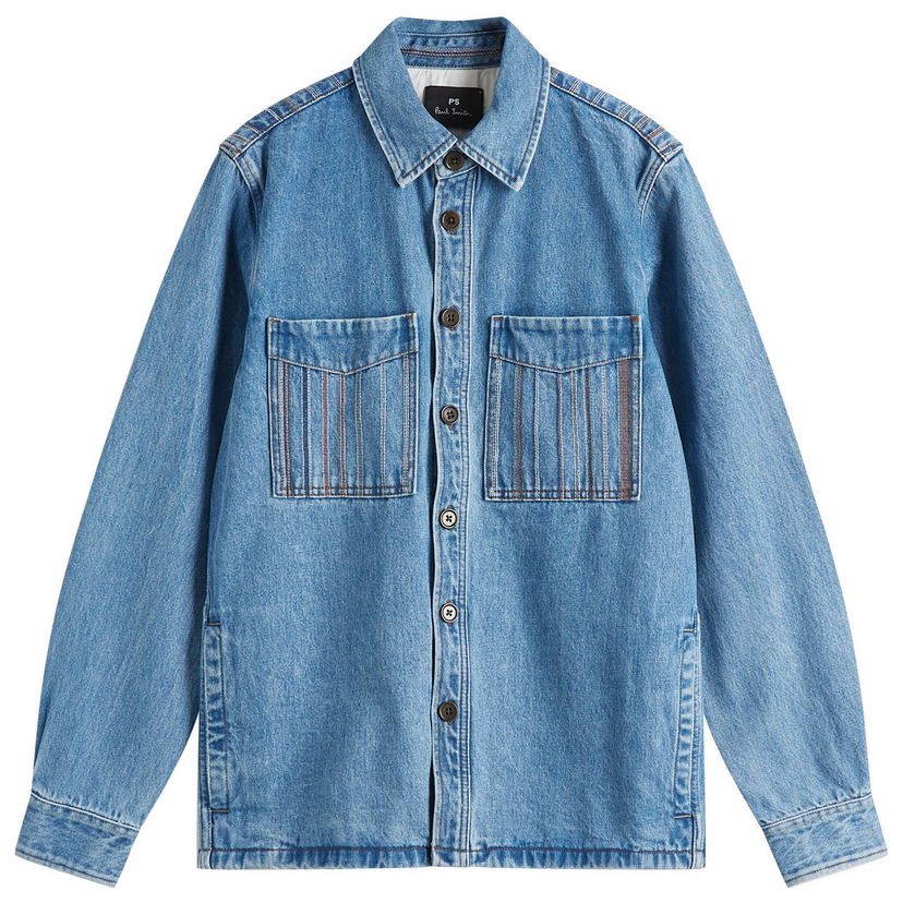 Košulja Paul Smith Paul Smith Stripe Embroidered Denim Shirt Jacket, Size Large Plava | M2R-413ZE-P21984-41