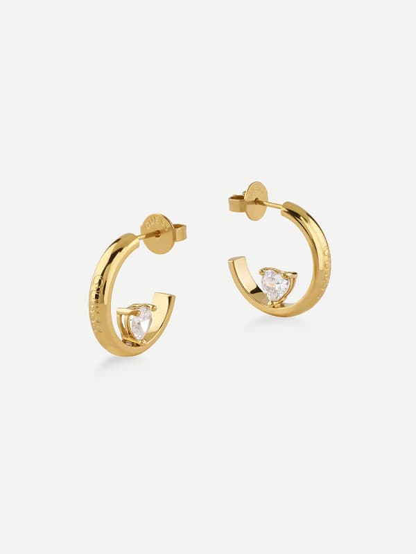 Naušnice GUESS Gold-Tone Heart Earrings with Crystal Accents Metalik | JUBE04659JW