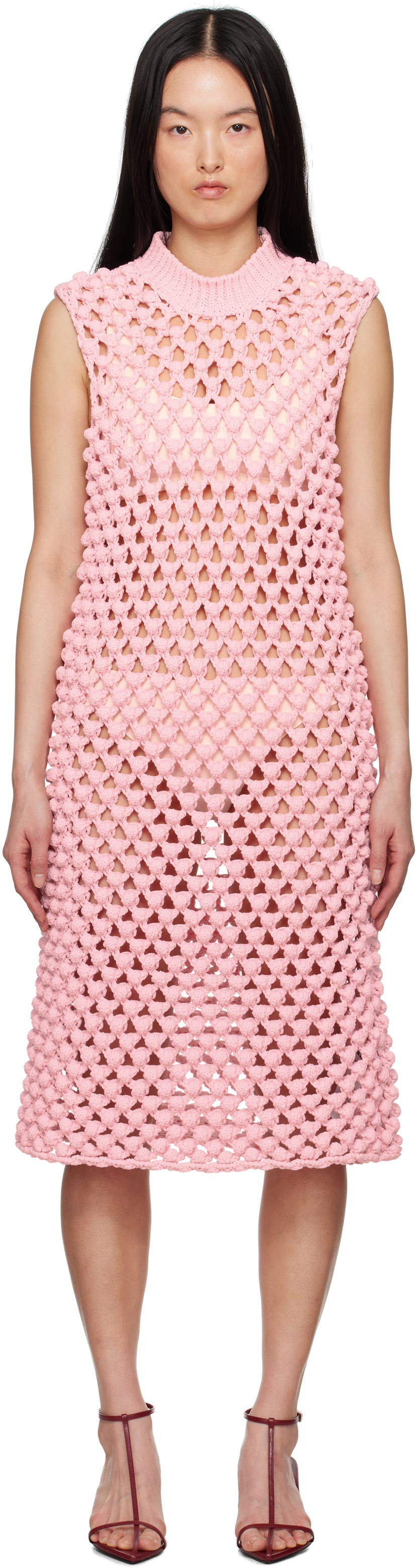 Haljina Jil Sander Jil Sander Sleeveless Crochet Midi Dress Ružičasta | J02CT0491_J19157