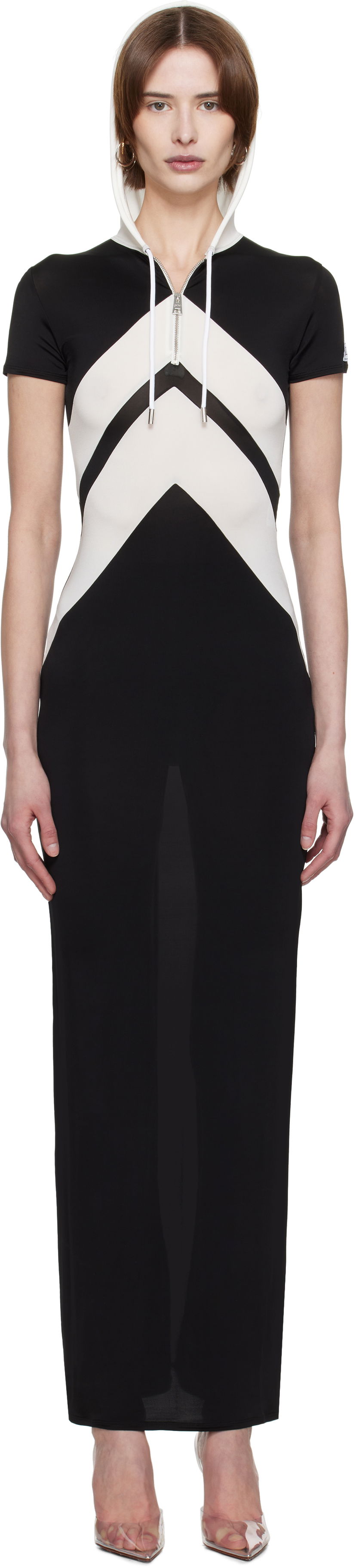 Haljina Jean Paul Gaultier Jean Paul Gaultier 'The Chevrons' Hooded Maxi Dress Crna | 25/33-F-RO346P-J084-0001