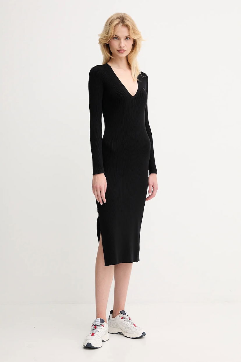 Haljina Lacoste Lacoste Fitted Maxi Dress Crna | EF4175