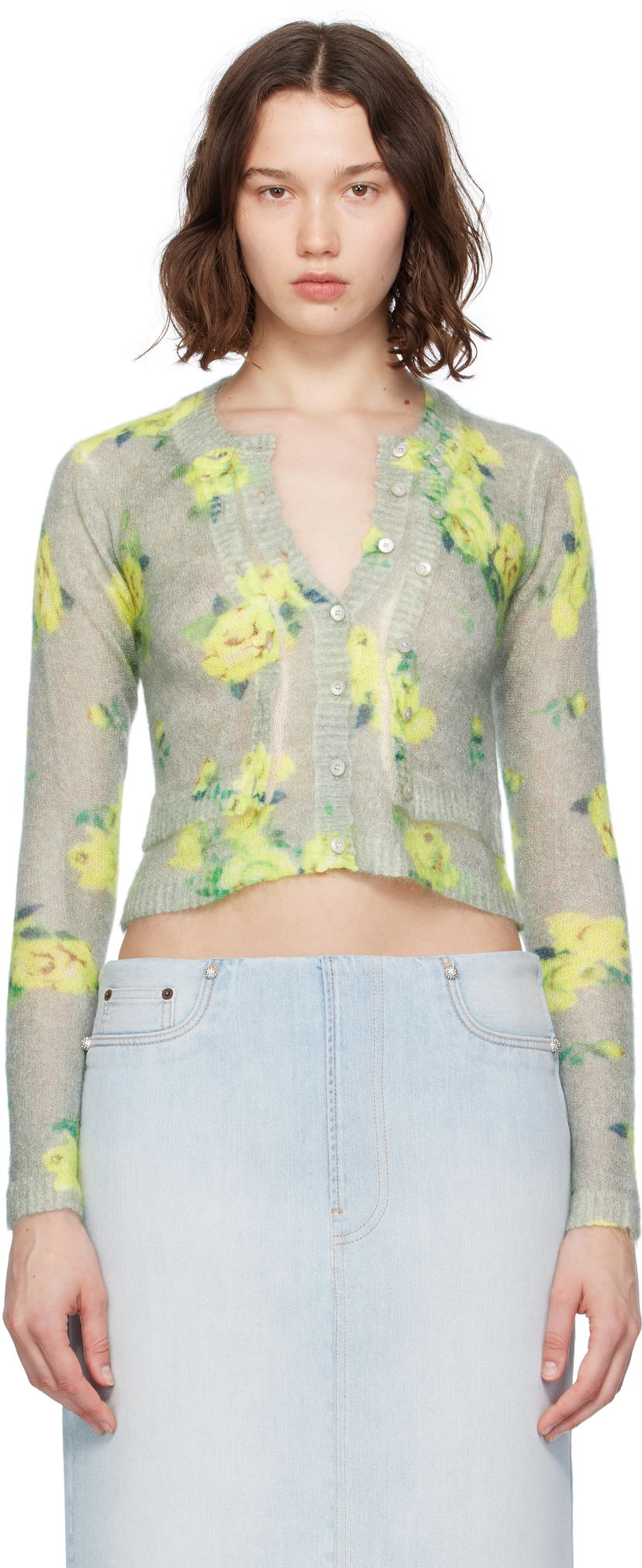 Džemper Acne Studios Acne Studios Layered Mohair Floral Cardigan Zelena | A60570-