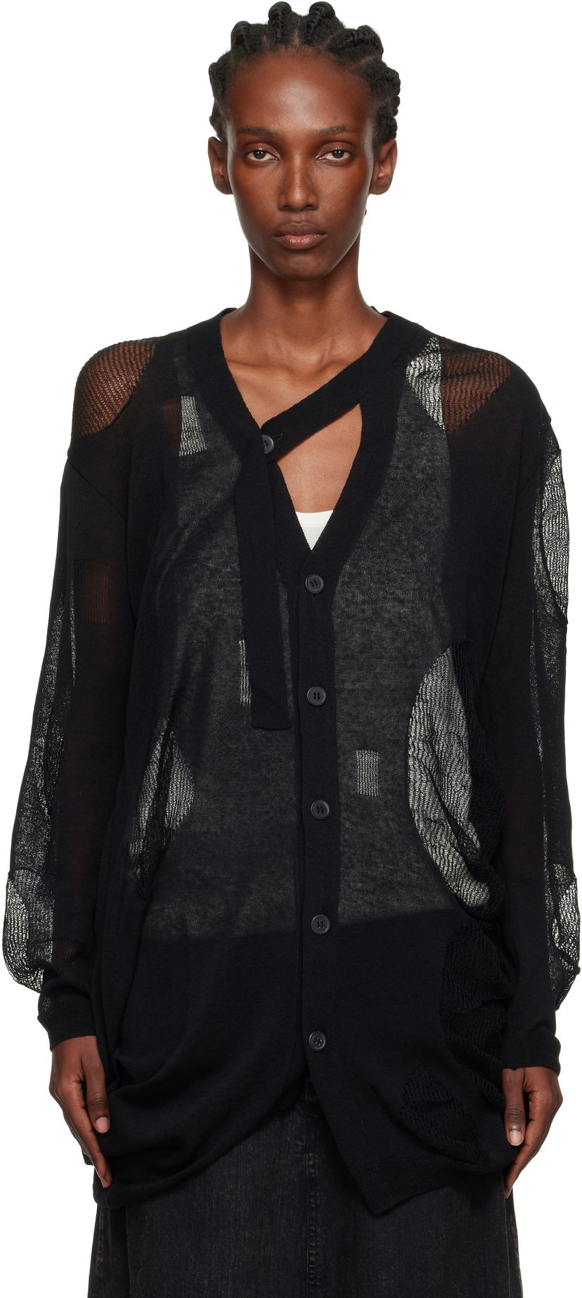 Džemper Yohji Yamamoto YOHJI YAMAMOTO Plain Stitch & Pattern Draped Cardigan Crna | FP-K12-982
