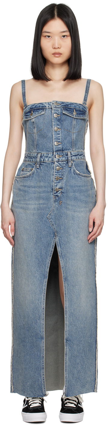 Haljina Ksubi Blue Paloma Frayed Denim Maxi Dress Plava | WPF24DR001