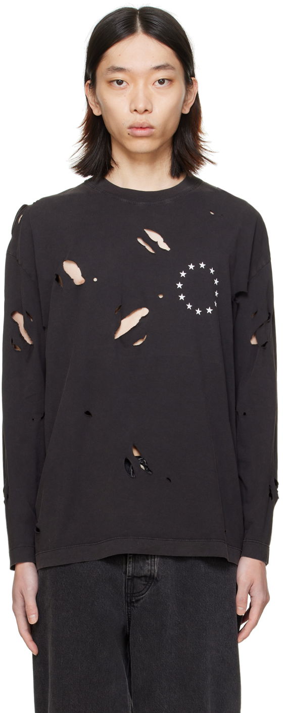 Majica kratkih rukava Études Études Spirit Europa Destroyed Long Sleeve T-Shirt Crna | E24MM180A00895