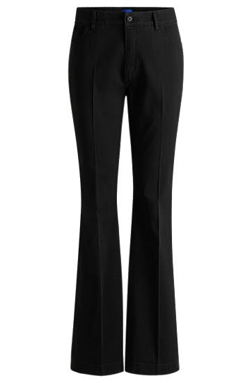 Hlače BOSS Stretch Cotton Flared-Leg Trousers Crna | 50538278