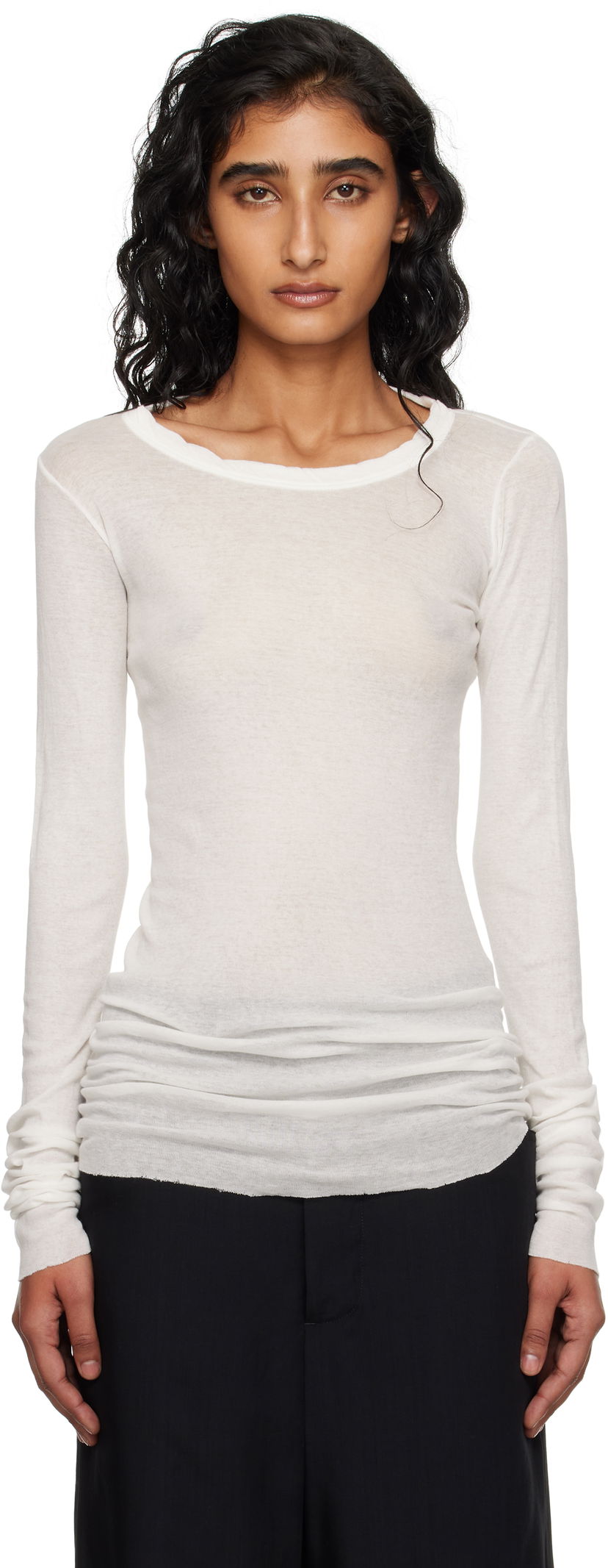 Majica kratkih rukava Rick Owens Rick Owens Concordians Mini Rib Long Sleeve T-Shirt Bijela | RP02E4202 MR