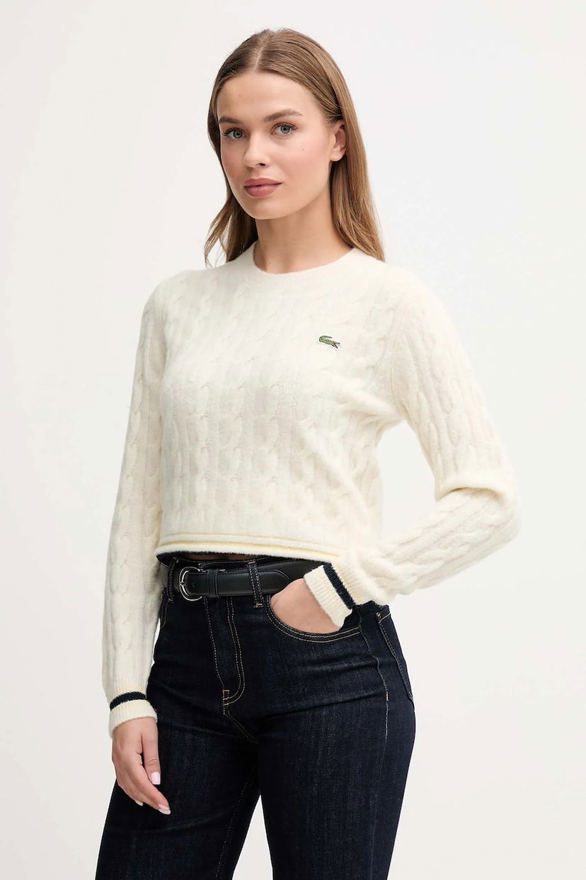 Džemper Lacoste Wool Blend Cable Knit Cropped Sweater Bijela | AF4159