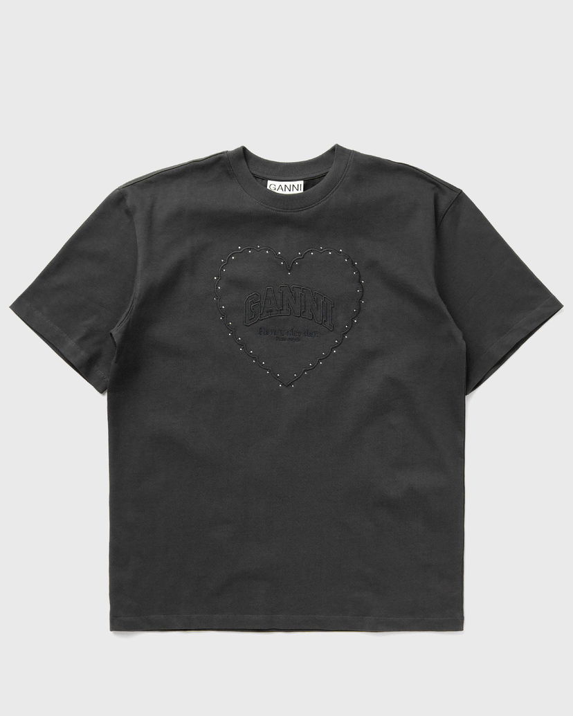 Majica kratkih rukava GANNI Heavy Cotton Drop Shoulder Heart Tee Crna | T4057-252