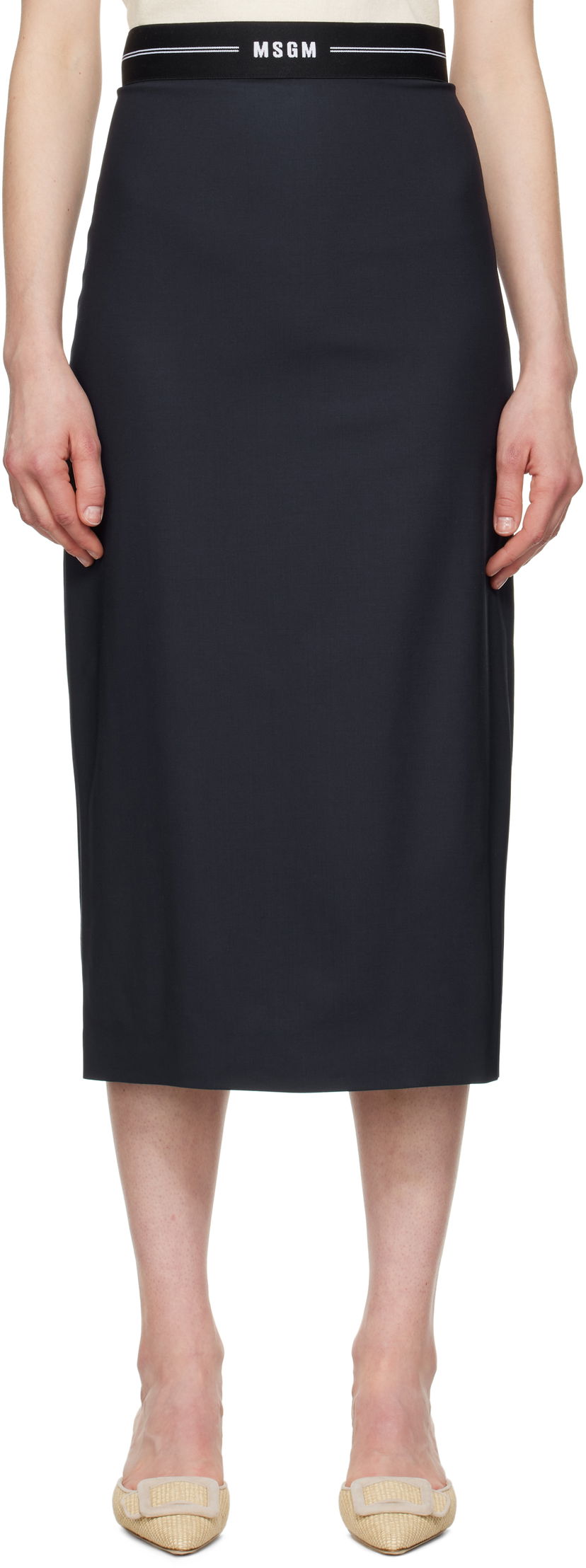 Suknja MSGM MSGM Virgin Wool Midi Skirt Tamnoplava | 3841MDD17 257127