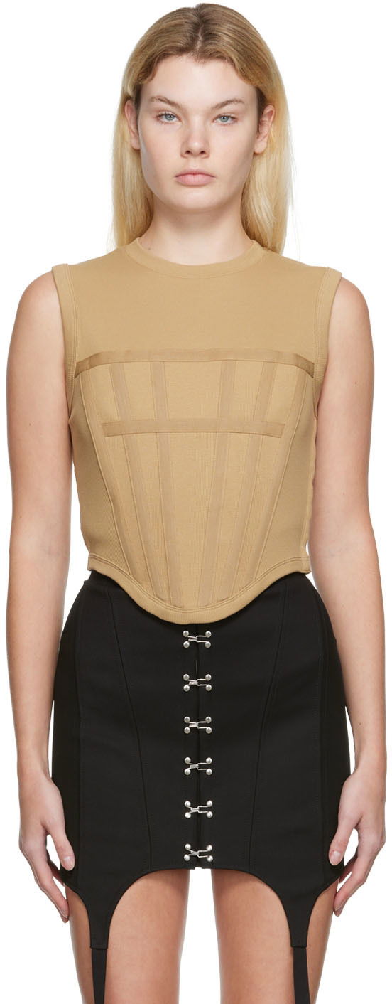 Majica bez rukava Dion Lee Rib Knit Corset Tank Top Bež | C3017R22