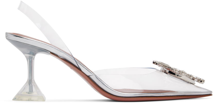 Tenisice i cipele Amina Muaddi Transparent Sling Heels with Crystal Embellishment Metalik | BEGUM GLASS SLING 70 CL PVC