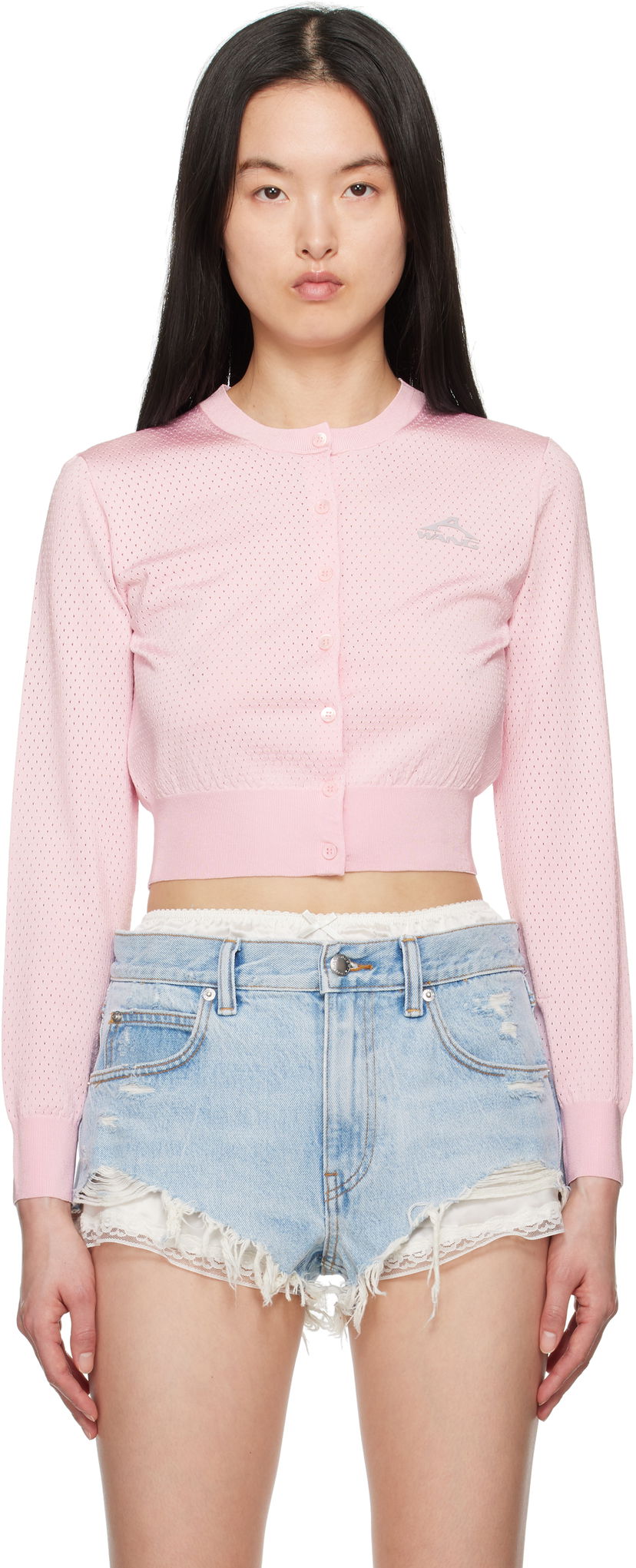 Džemper Alexander Wang alexanderwang.t Cropped Athletic Mesh Cardigan Ružičasta | 4KC2253016
