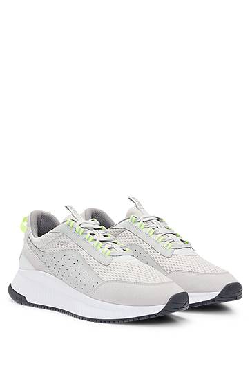 Odjeća BOSS TTNM EVO Suede, Leather and Mesh Ribbed Sole Trainers Siva | 50522908