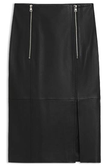 Suknja BOSS Leather Pencil Skirt with Twin Front Zips Crna | 50542308