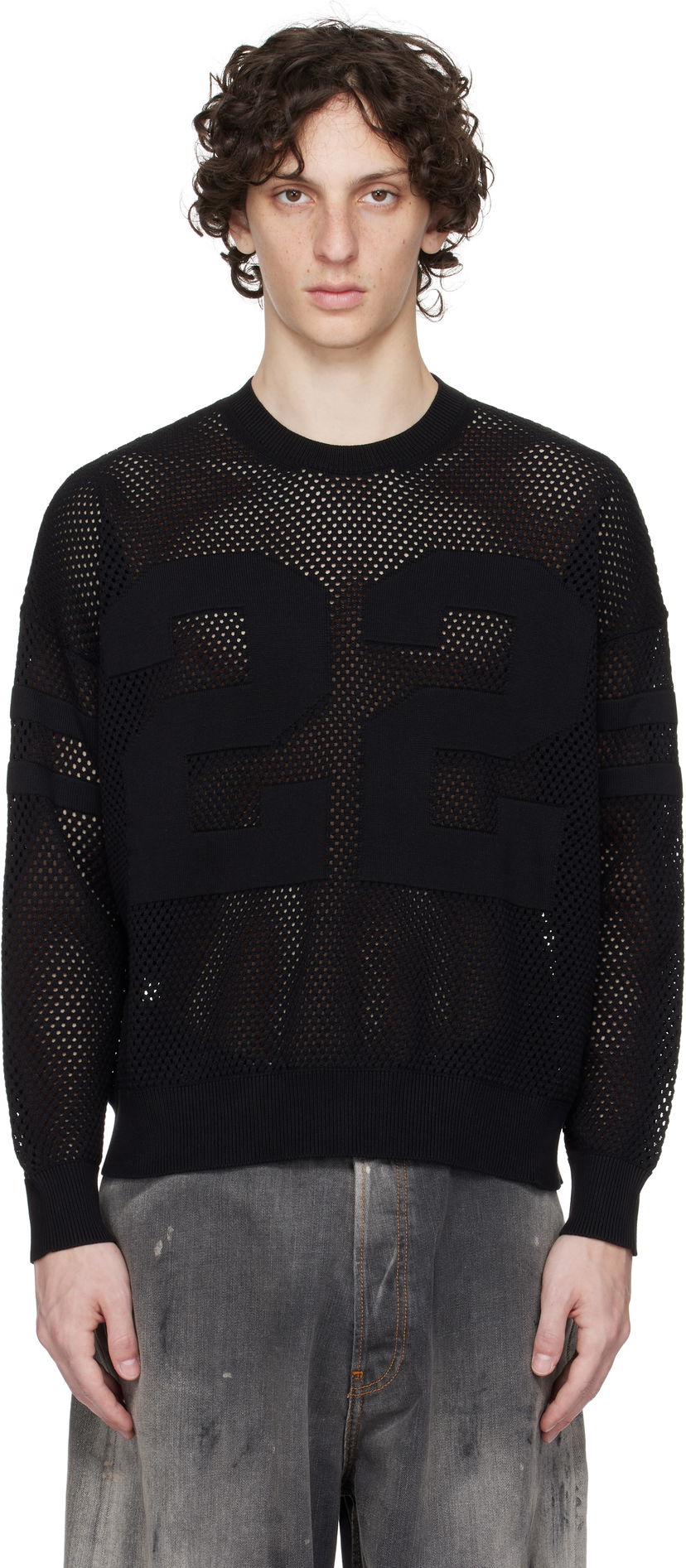 Džemper AMIRI AMIRI '22' Mesh Crewneck Sweater Crna | AMKNCW1040
