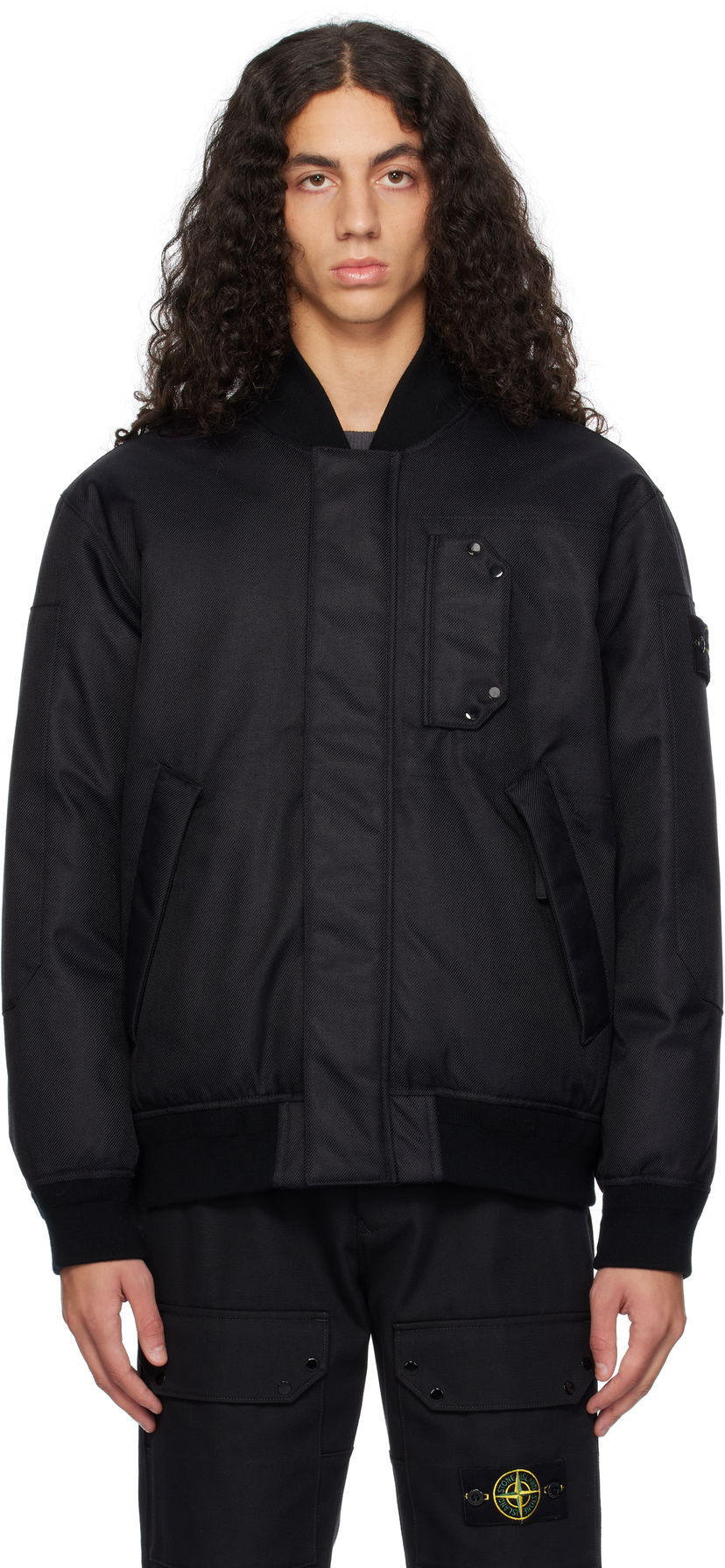 Bomber jakna Stone Island Diagonal Nylon Down Bomber Jacket Crna | 811546536