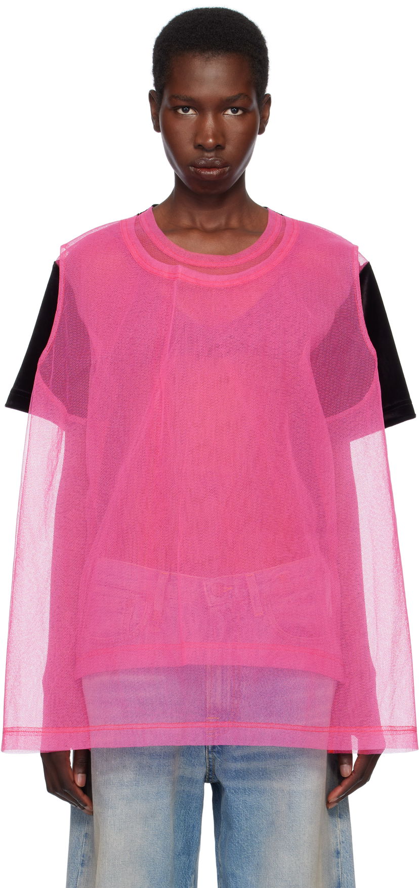 Majica bez rukava Comme des Garçons Homme Plus Jersey & Nylon Tulle T-Shirt Ružičasta | PO-T028-051