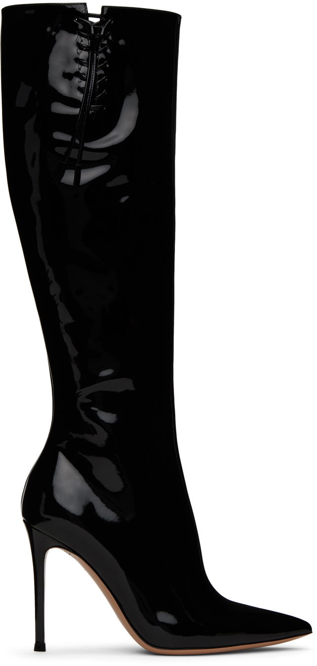 Haljina Gianvito Rossi Gianvito Rossi Avril Lace-Up Patent Leather Boots Crna | G80246.15RIC.VER