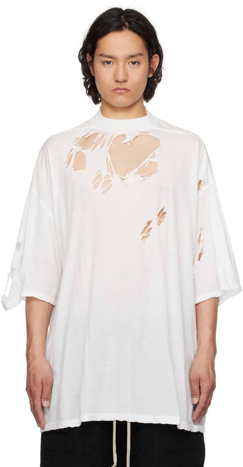 Majica kratkih rukava Rick Owens Rick Owens DRKSHDW Hollywood Tommy Distressed T-Shirt Bijela | DU01E3259 BHDSD