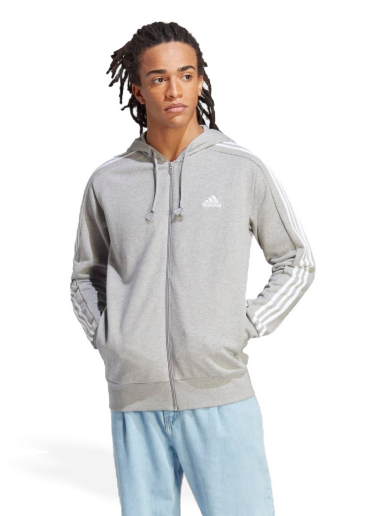 Dukserice adidas Performance Essentials French Terry 3-Stripes Full-Zip Hoodie Siva | IC9833