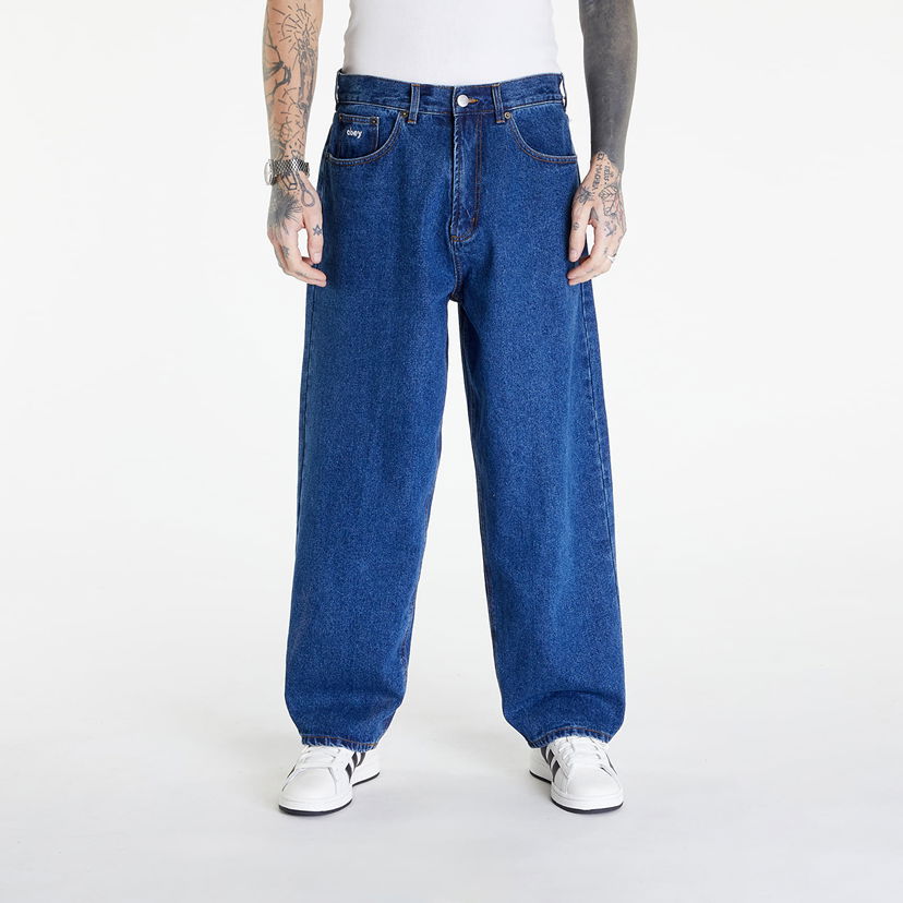 Hlače OBEY Bigwig Baggy Denim Stone Wash Indigo Plava | 142010087-STN