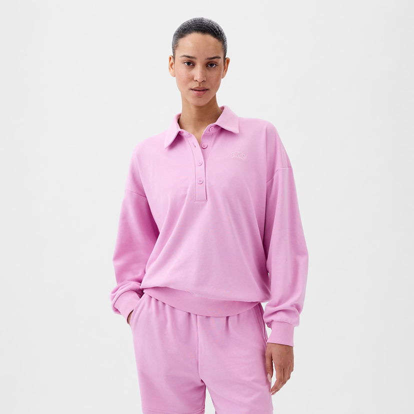 Dukserice GAP French Terry Logo Polo Sweatshirt Sugar Pink Ružičasta | 870977-01