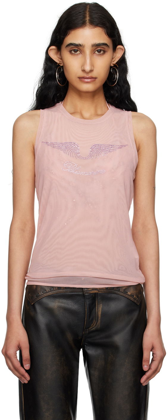 Majica bez rukava Blumarine Crystal Embellished Sheer Tank Top Ružičasta | P444T030A