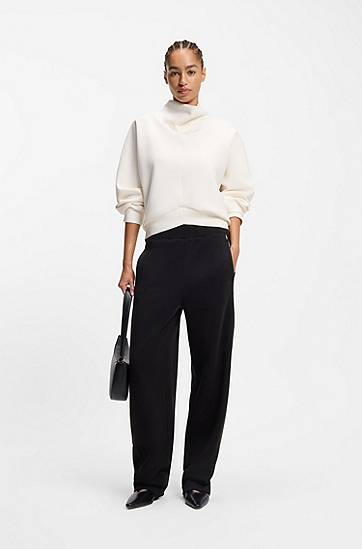 Trenirka BOSS Cotton-blend Wide-Leg Tracksuit Bottoms with Lustrous Piping Crna | 50551504, 1