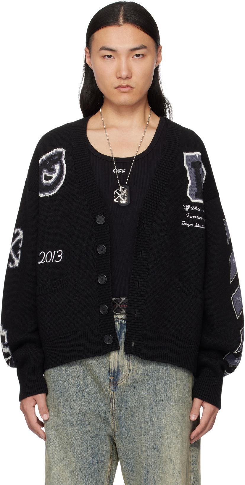 Džemper Off-White Off-White Varsity Knit Cardigan Crna | OMHB019C99KNI0031010