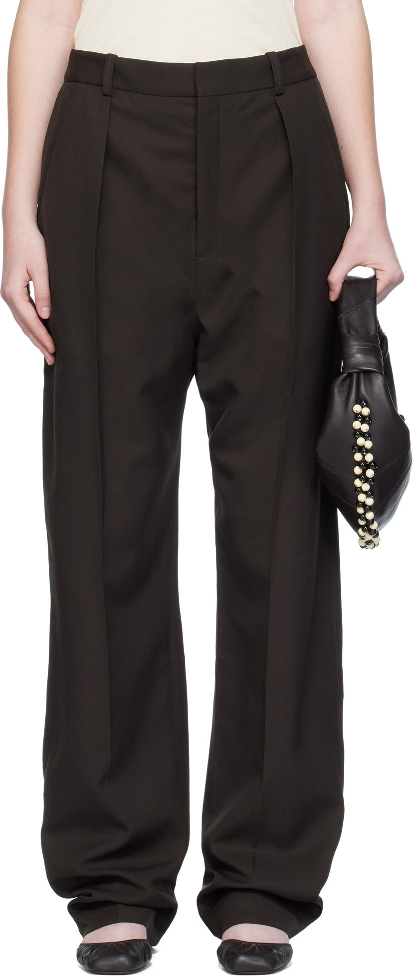Hlače LEMAIRE Lemaire Pleated Trousers Smeđa | PA1251 LF1362