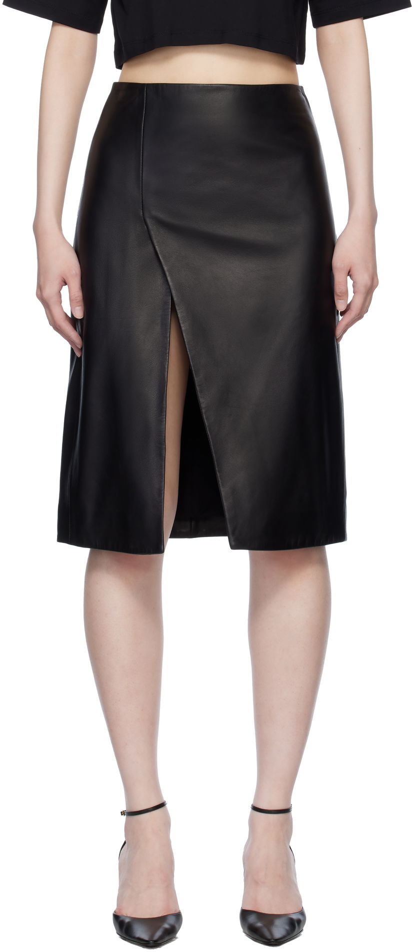 Suknja Loulou de Saison Loulou de Saison Ekare Leather Midi Skirt Crna | EKARE
