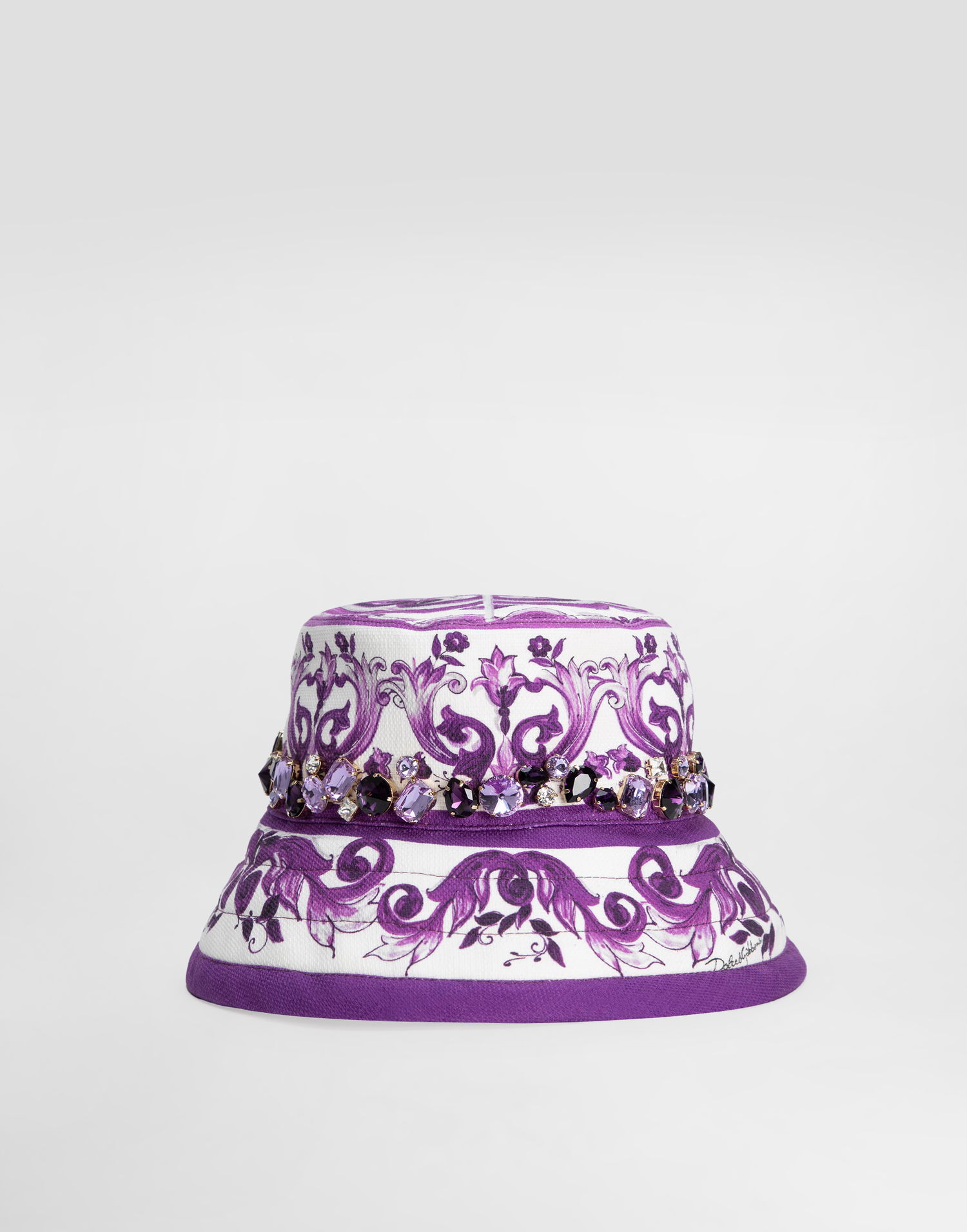 Šešir Dolce & Gabbana Dolce & Gabbana Majolica-Print Bucket Hat with Jewels Ljubičasta | FH671ZFPFSUIP3TN, 0