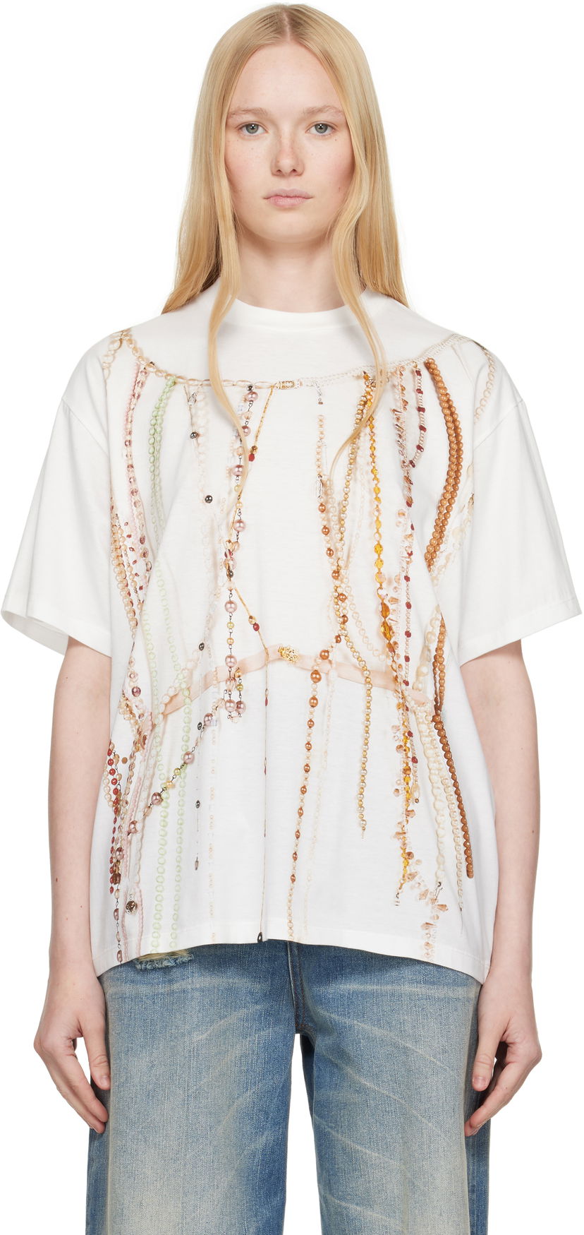 Majica kratkih rukava Maison Margiela MM6 Maison Margiela Jersey T-Shirt with Beaded Graphic Bijela | S62GD0201 M20113
