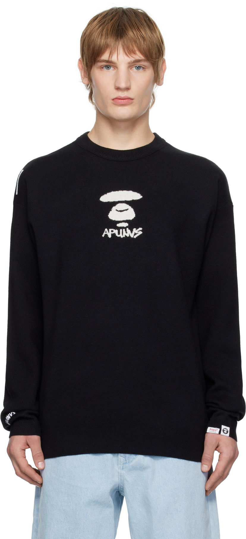Džemper AAPE by A Bathing Ape AAPE by A Bathing Ape Moonface Logo Knit Sweater Crna | AAPKNMB371XXNBKX