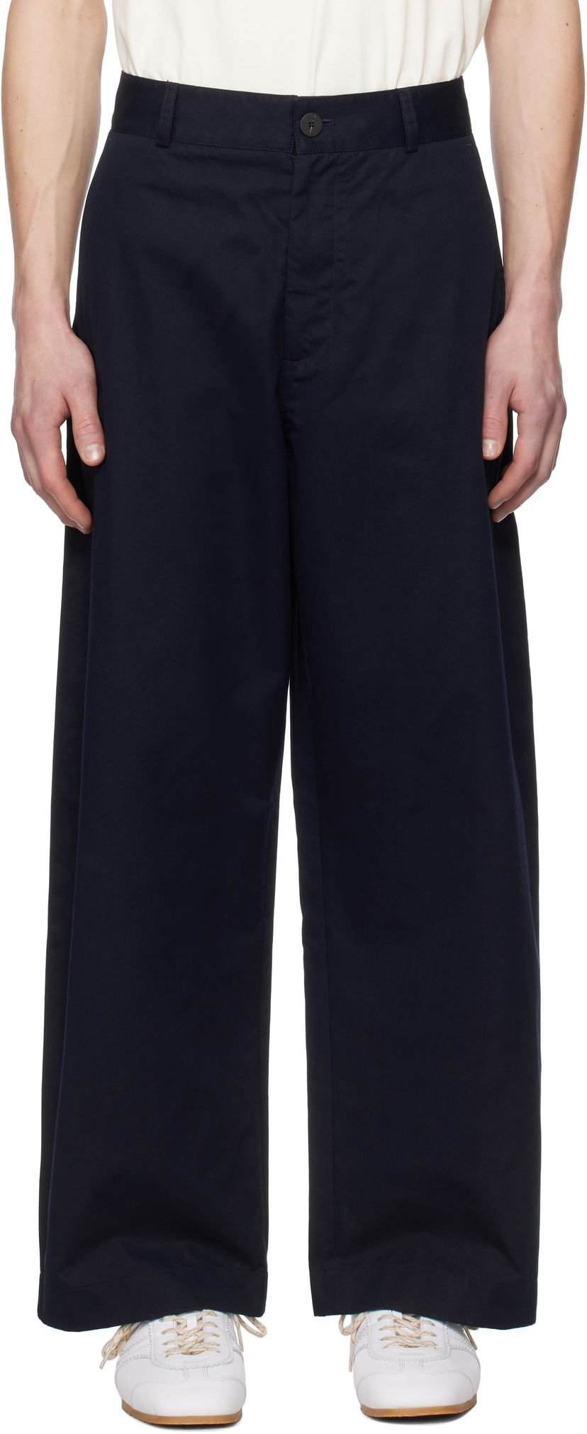 Hlače Studio Nicholson Studio Nicholson Bosworth Wide-Leg Trousers Tamnoplava | BOSWORTH SNM - 1297