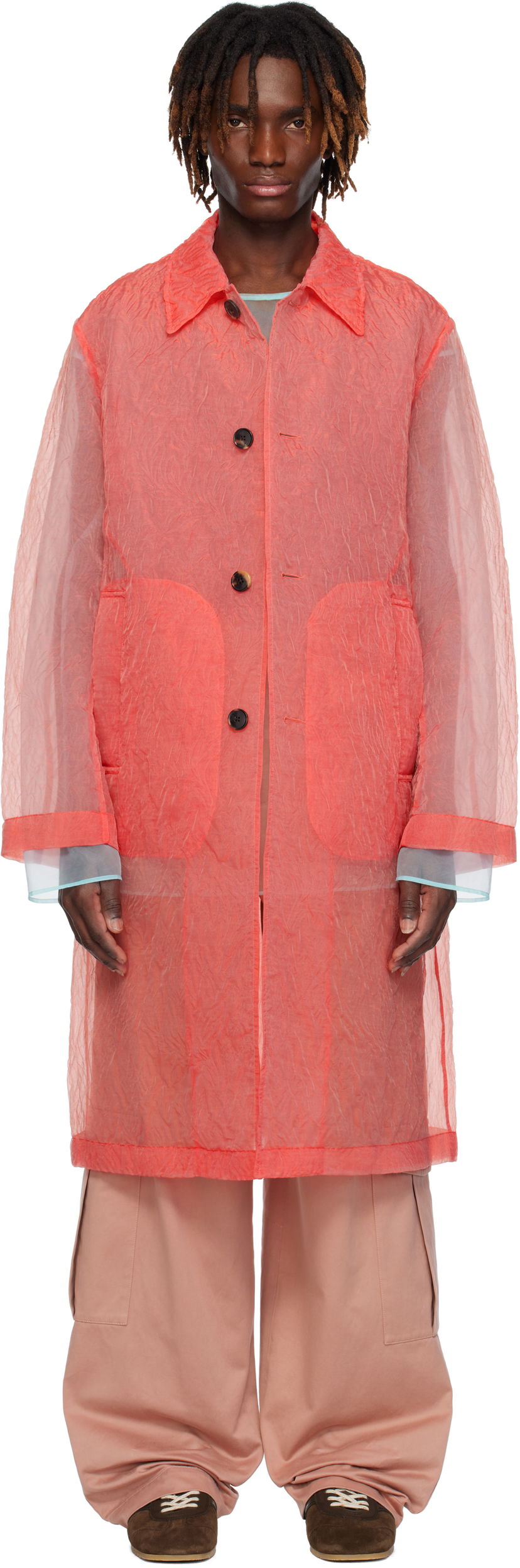 Kabanica Dries Van Noten Dries Van Noten Crinkled Organza Coat Crvena | 251-020211-1277