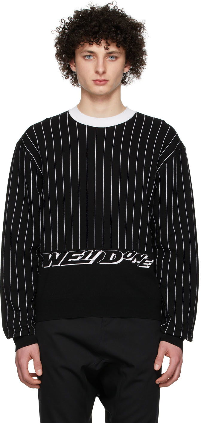 Džemper We11done Striped Logo Sweater Crna | WD-KT1-22-619-U-BK