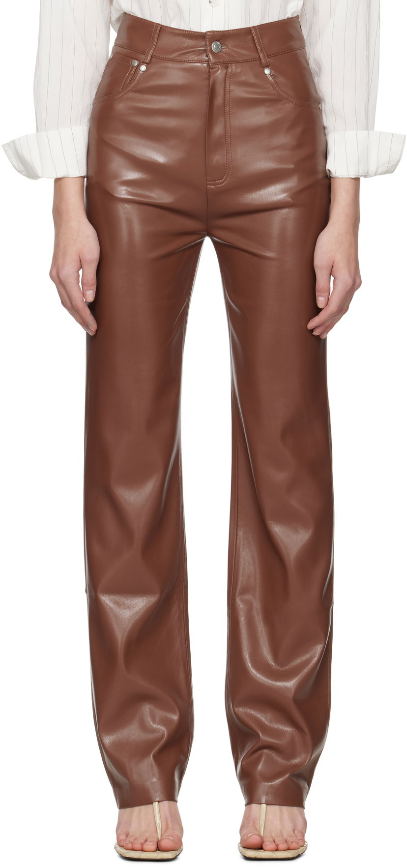 Hlače Nanushka Nanushka Jacoba Vegan Leather Pants Smeđa | NW25SSPA21775