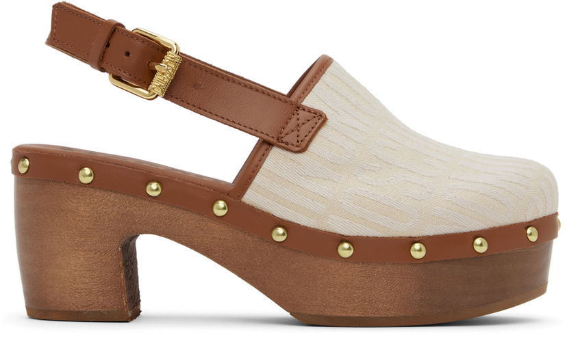 Odjeća Moschino Moschino Allover Logo Canvas Platform Clogs Bijela | MN10097Z1I 106 10A